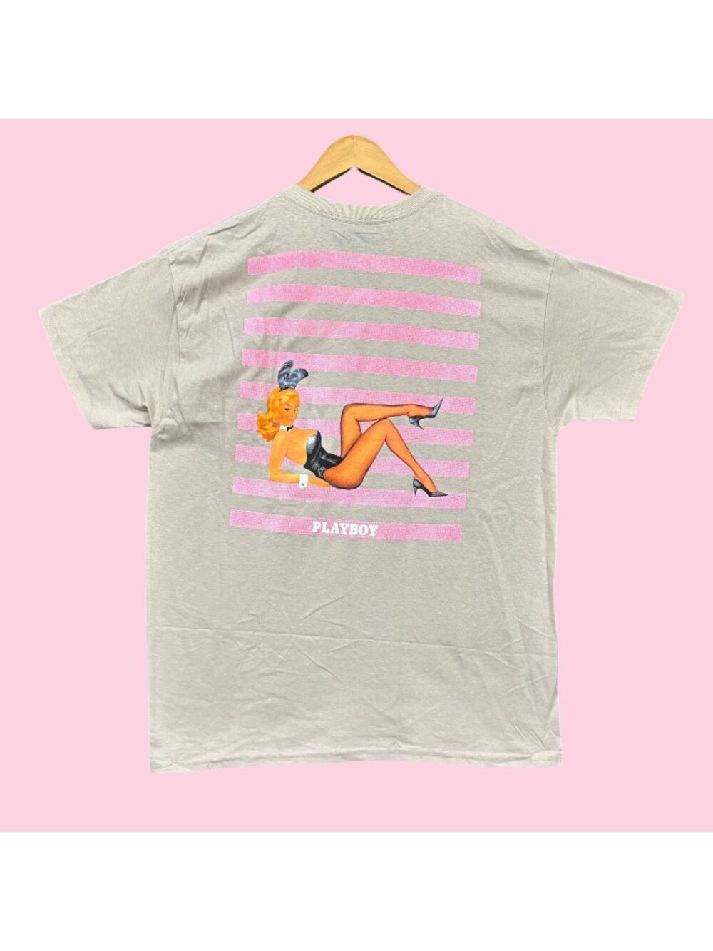 Playboy Hop To It Playboy Bunny Cartoon Flag Tee L